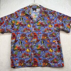 Krazy Klothes Fish Print Hawaiian Shirt Mens L XL Novelty Fishing Made USA